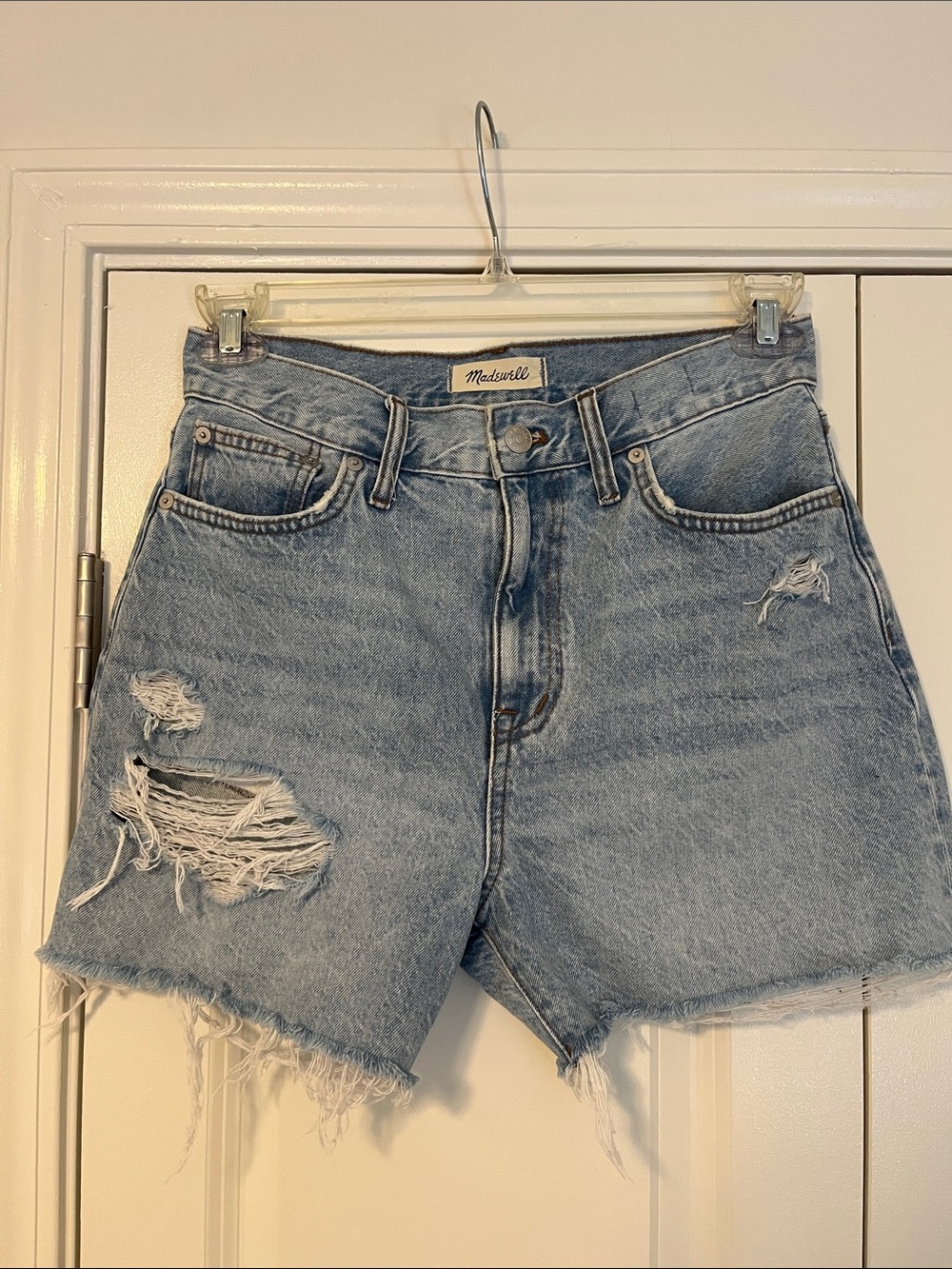 Madewell Faded Light Blue Distressed Denim Cutoff Shorts